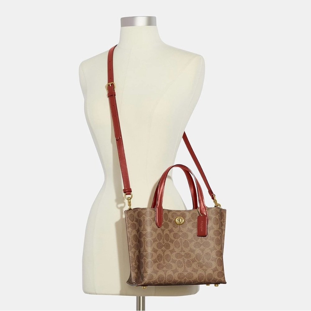 Coach Brown and Red Crossbody Bag with Monogram Design